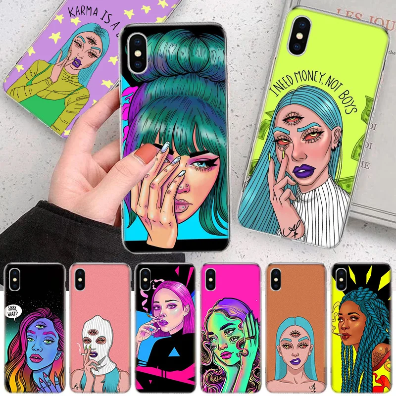 

karma Aesthetic Devil Woman Bad Girl Soft Phone Case For IPhone 11 12 13 Pro MAX XR X XS Mini Apple 8 7 Plus 6 6S SE 5S Fundas