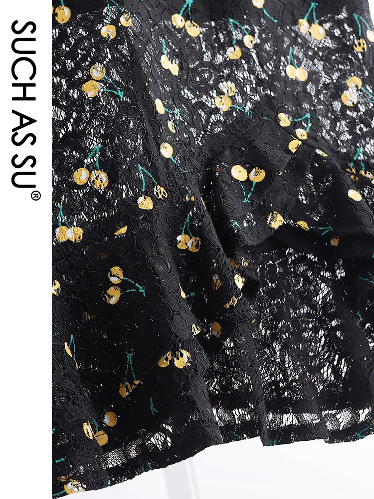 

New Spring Summer Floral Lace Skirts Women 2021 Black High Waist Knee-Length Mermaid Skirt S-3XL Plus Size Ruffle Skirt Female