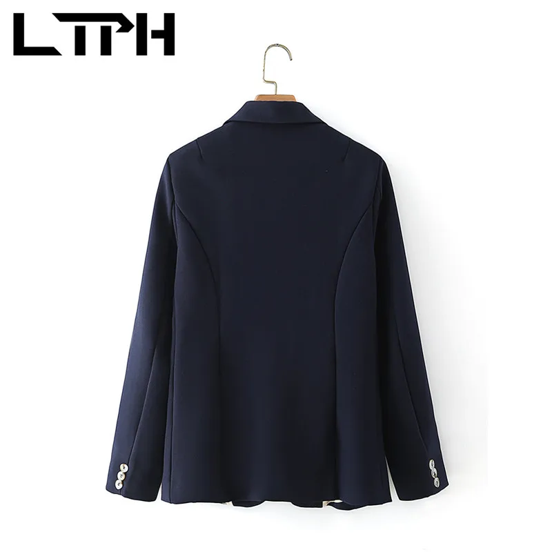 LTPH-Chaqueta clásica de un solo botón para mujer, chaqueta de manga larga que combina con todo, de oficina, traje azul marino, primavera 2021