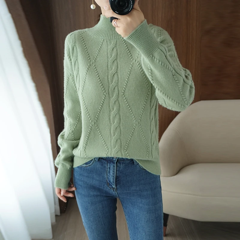 adohon 2020 woman winter 100% Cashmere sweaters autumn knitted Pullovers High Quality Warm Female thickening Turtleneck