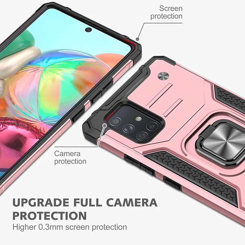 

Shockproof Phone Case For Samsung Galaxy A71 Armor Ring Stand Car Holder Cover Coque