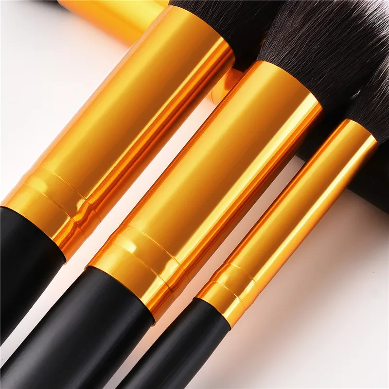 

11pcs Makeup Brushes Set MINI Kit 15cm Black Gold Wooden Handle For Foundation Blending Blush Eye Shadow Make Up Brush TM019