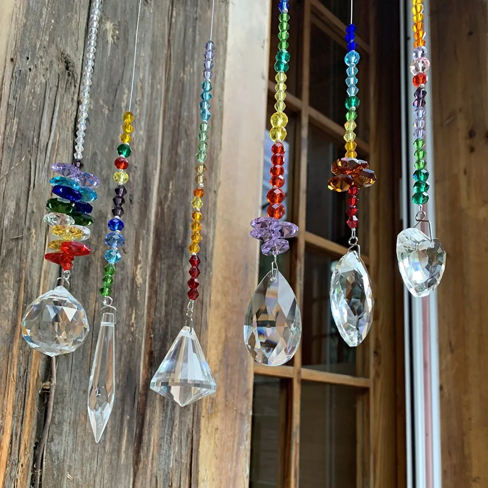 H& D упаковка из 6, красочная хрустальная люстра Suncatchers подвесной орнамент чакра хрустальные подвески для дома, офиса, украшения сада