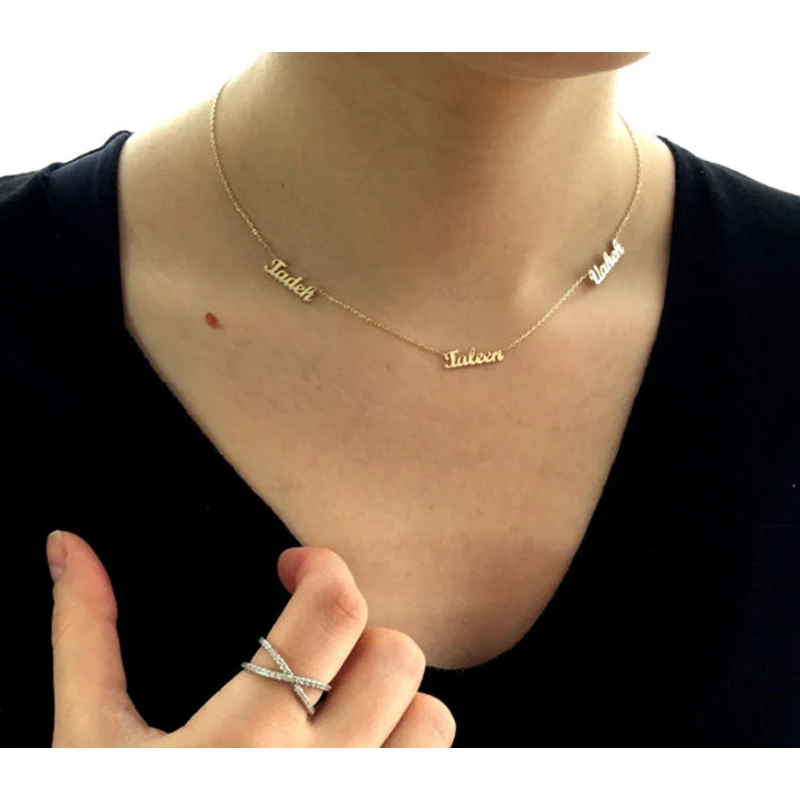 

Hot Custom Three Names Stacked Chain Necklaces Ladies Jewelry Personalized Name Necklace Pendant New Mom Family Anniversary Gift