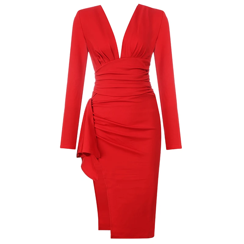 Женское длинное облегающее платье Beateen красное Клубное модное с V-образным