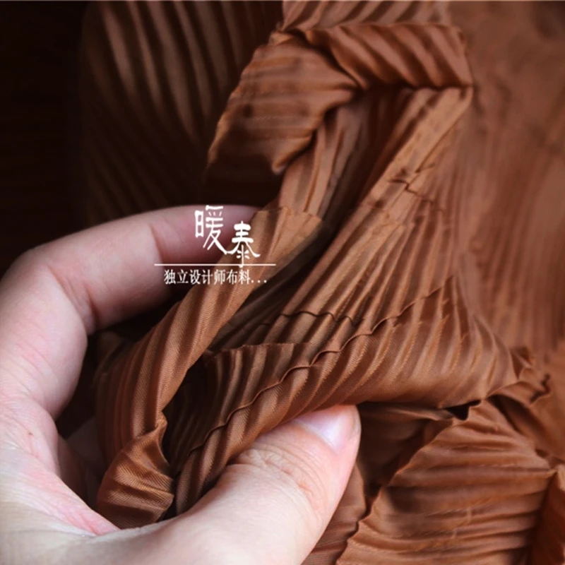 

Caramel Louver Vintage Fabric Pleated Miyake Style DIY Pants Stage Decor Imitation Cotton Linen Dress Fashion Designer Fabric