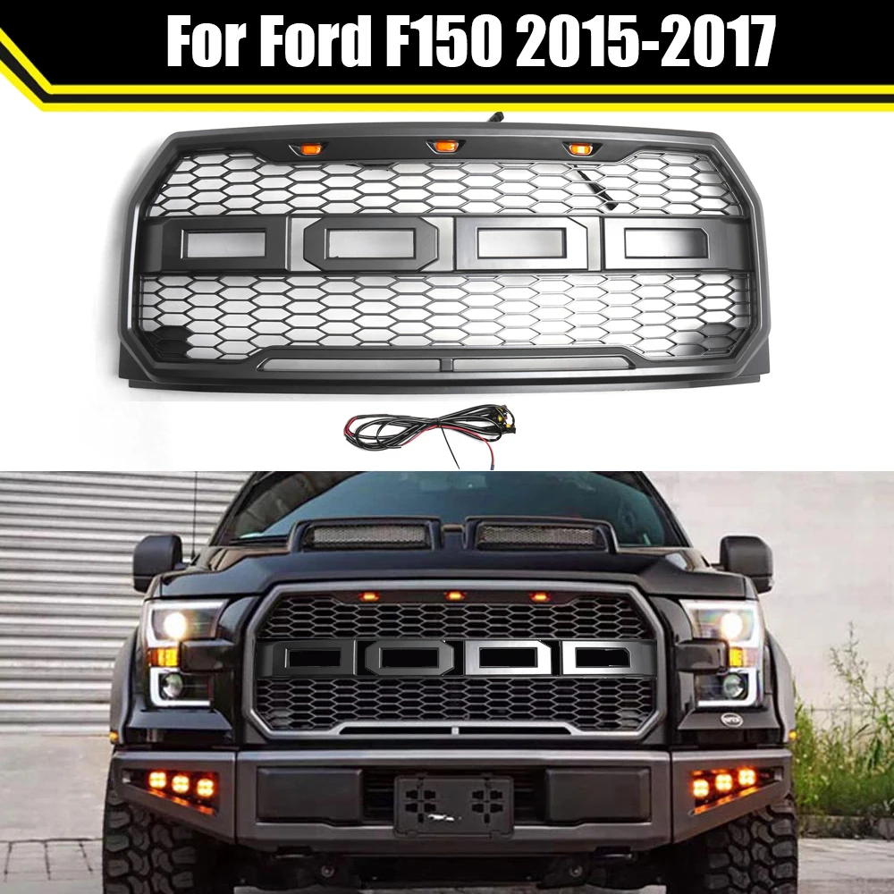 

with LED Light F-150 ABS Car Accessory Front Bumper Raptor Grille Centre Panel Styling Upper Grill For Ford F150 2015 2016 2017
