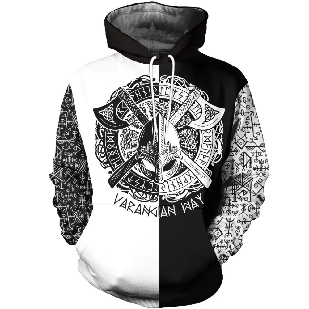 

Fashion Mens Hoodie Viking Tattoo Black And White 3D Printed Funny Sweatshirt Harajuku Casual Tops Style -101