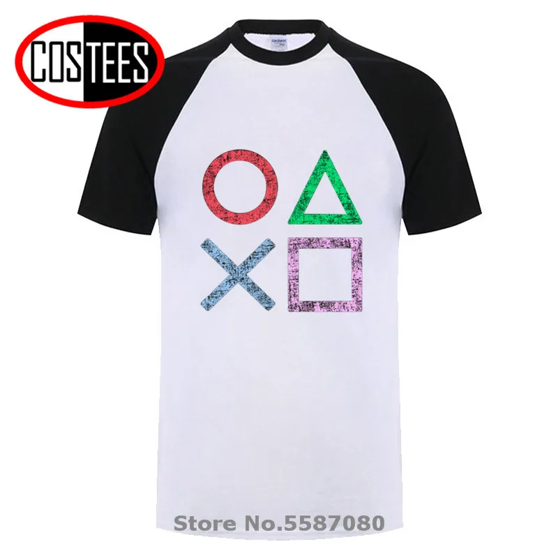 Футболка мужская с логотипом PS винтажная тенниска из хлопка коротким рукавом для