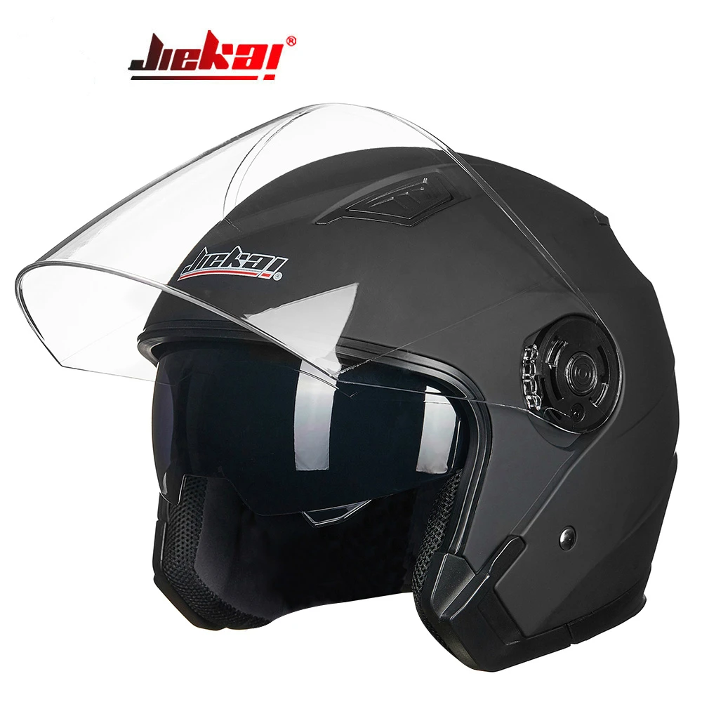 JIEKAI Motorcycle Open Face Helmet Moto Double Lens Helmet Motocicleta Cascos Para Moto Racing Motorcycle Vintage Helmets Black