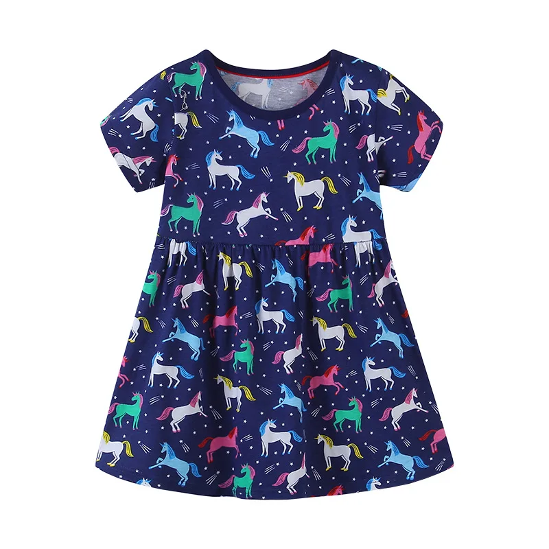 

Girls Princess Dresses Unicorns Print Cotton Baby Clothing Animals Girls Party Dress Summer Kids Tunic Frocks
