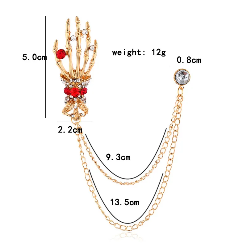 

Rhinestone Skeleton Hand Enamel Pins Chain Skull Hands Bone Badge Brooch Denim Clothes Vintage Jewelry Gift For Friends