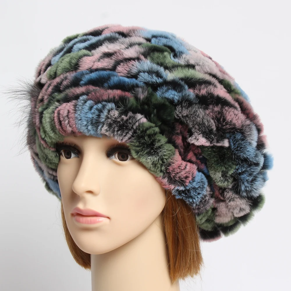 Женская шапка из натурального меха кролика Рекс зимняя мягкая эластичная 100%