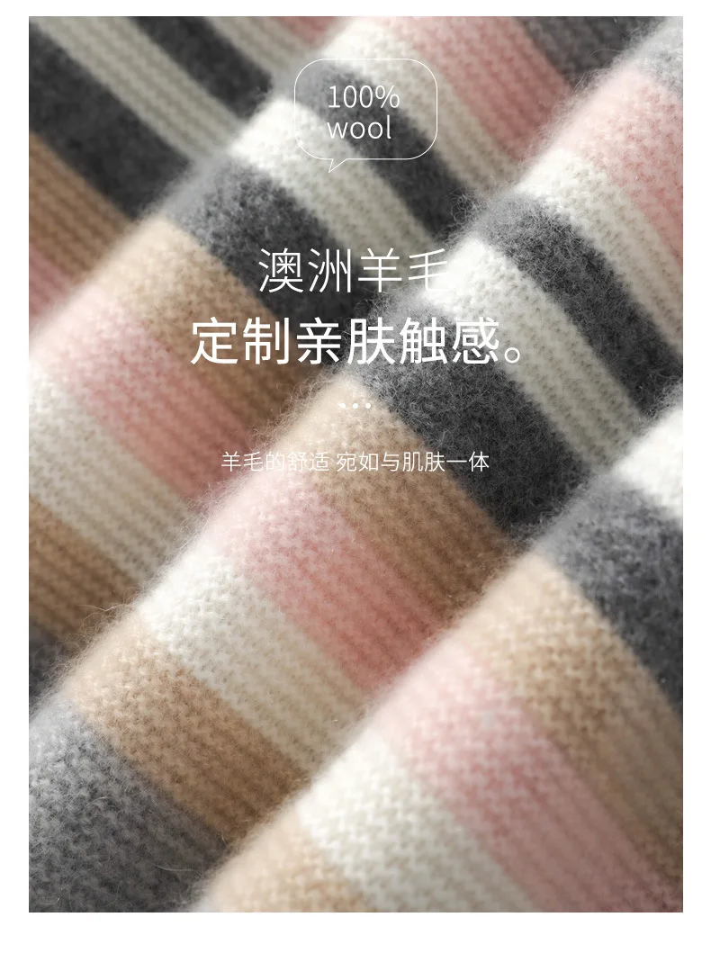 Женский шерстяной свитер в полоску теплый пуловер из натуральной шерсти с