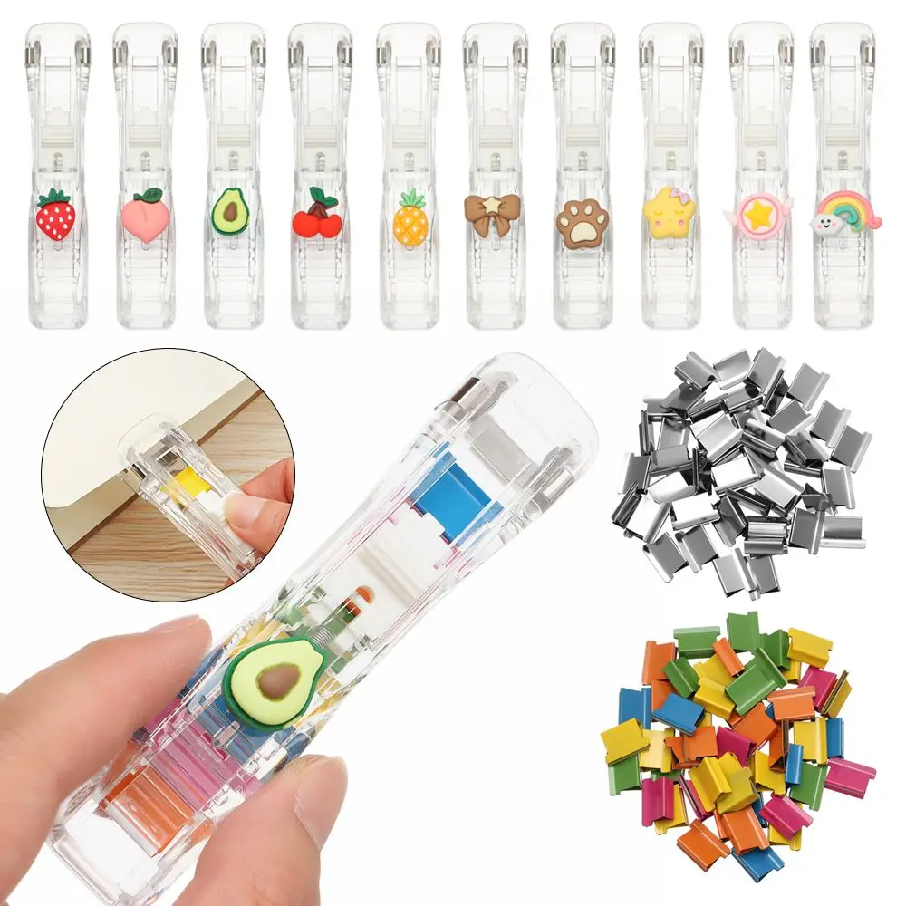 

Transparent Stationery Student Gifts Snacks Sealing Clip Remover Binder Stapler Paper Clips Document Binding Push Clip