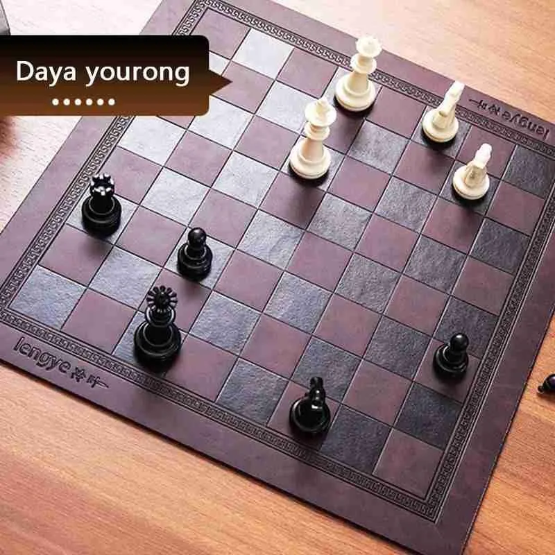 

Chess Mat Checkerboard Embossed Pattern Leather Checkerboard Portable Board Universal Leather Unique Design Checkerboard K0F2