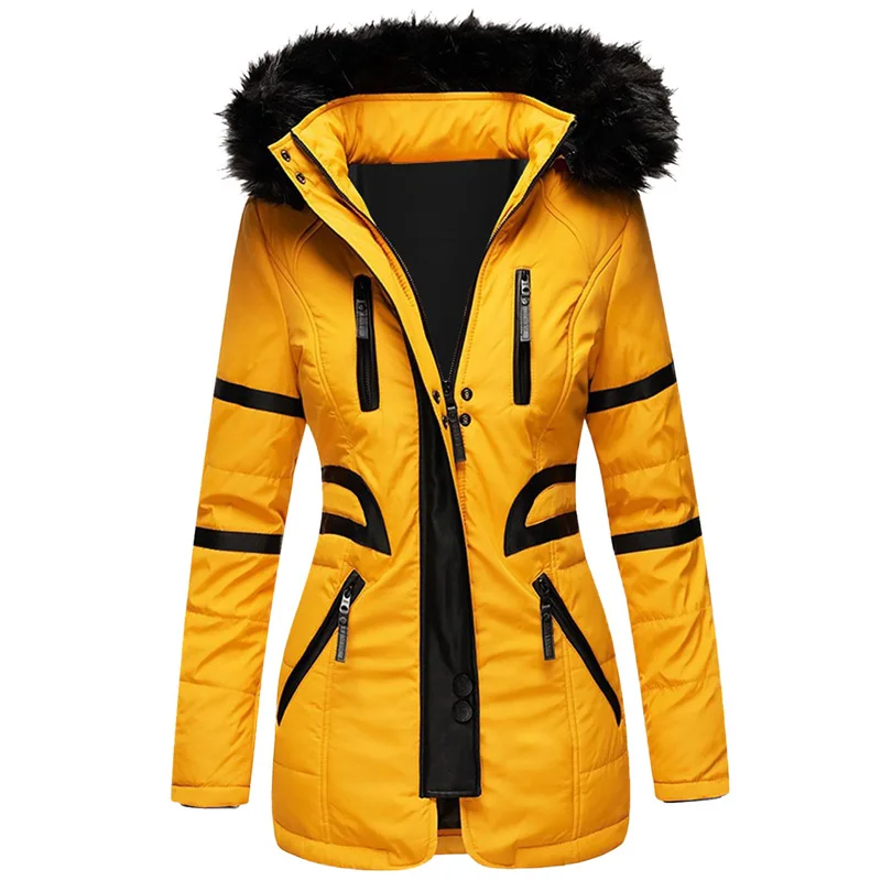 Демисезонный куртка Женская парка пальто меховой воротник обтягивающий жакет