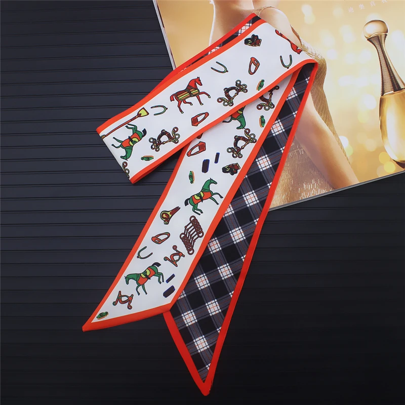 Женский шелковый шарф с принтом животных длинный узкий ретро-шарф для женщин