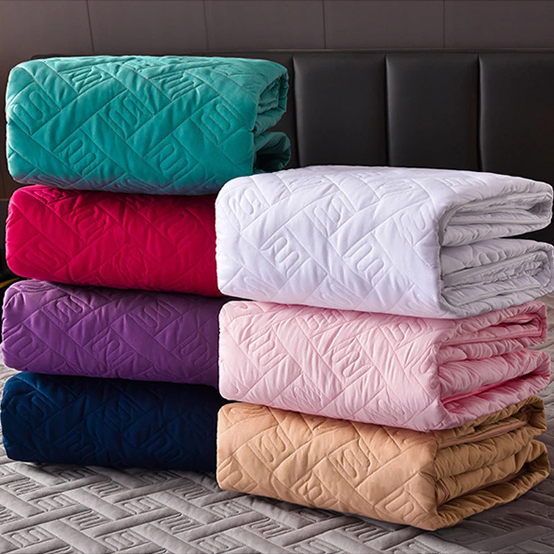 

8 Color Quilted Bed Cover Zipper Non-slip Mattress Protector Removable Pad Six-sided All-inclusive Mattress Cover Pad Queen Size