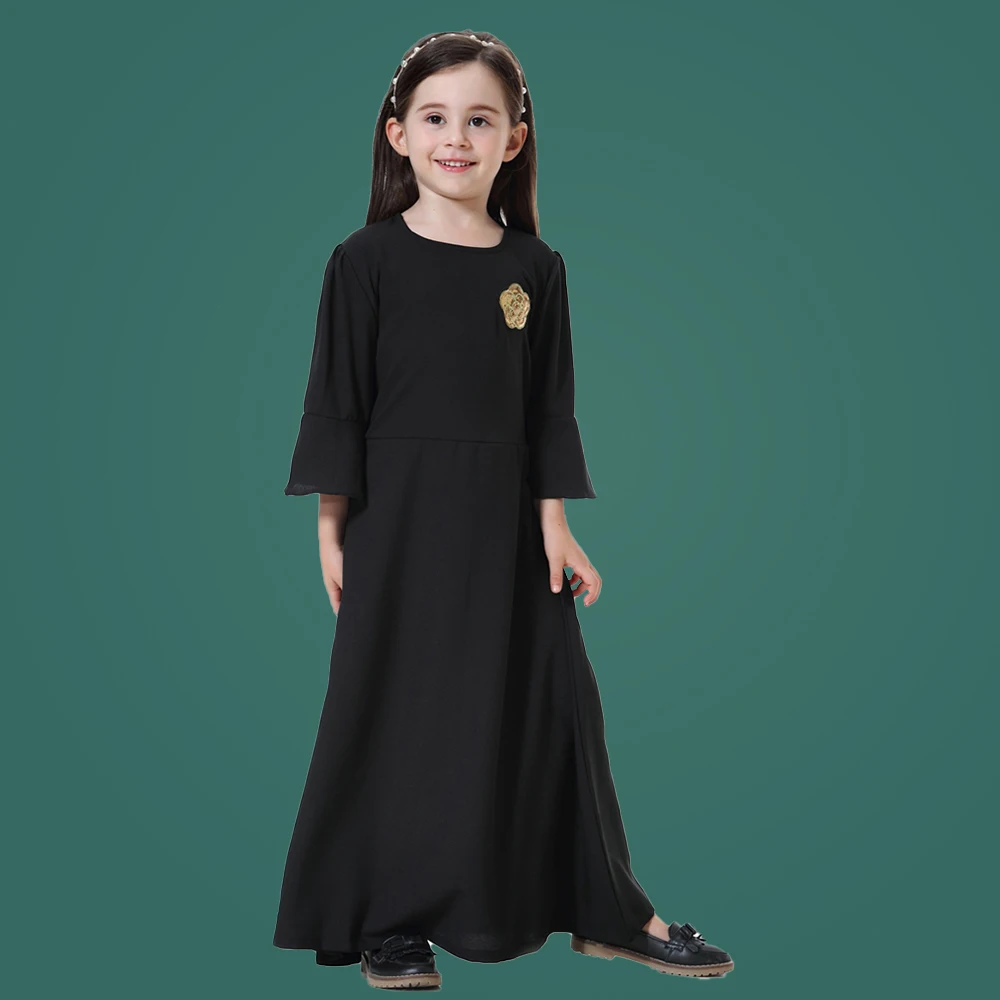 Мусульманское платье для девочек, длинное платье Буркини для детей, платье с аппликацией для маленьких девочек или больших девочек, мусульм...
