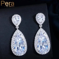 pera classic big water drop aaa cubic zirconia silver color luxury wedding bridal long dangle earrings jewelry for brides e633
