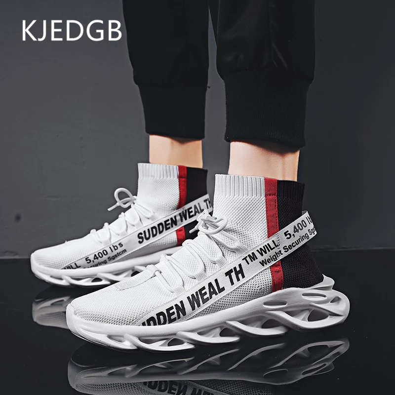 KJEDGB 2020 High-top Men's Shoes Unisex Fashion Socks Thick-soled Platform Sneakers Black White Big Size 36-46 | Обувь