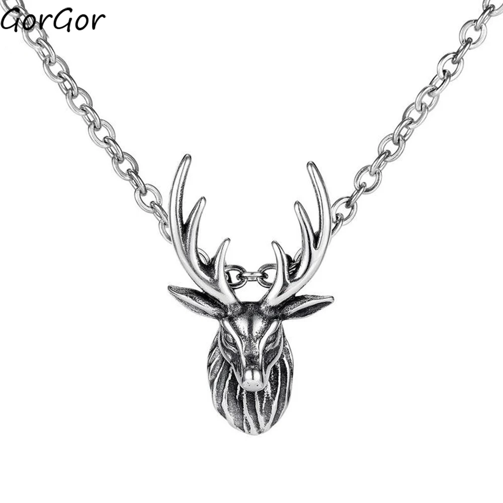 

GorGor Necklace Men Stainless Steel Pattern Sika Deer Pendant O-chain Individuality Rock Anniversary Fashion Jewelry TX-1831