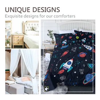 BlessLiving Spaceship Quilt Rocket Bedspreads for Kids Dipper Beding Set Full Size Cartoon Starry Cool Blanket Modern Home Decor 2