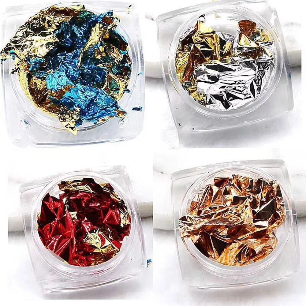 6 горшков/набор Фольга для ногтей двусторонняя Золотая Серебряная цветная Ретро