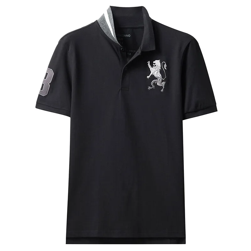 Giordano поло мужское футболка Polo slim fit с короткими рукавами с принтом победоносного льва на груди футболка поло мужская - Цвет: 39Black