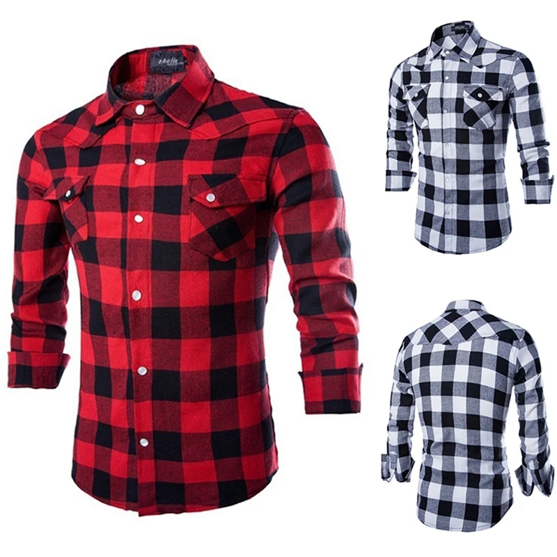 

Men's Plaid Shirt Fashion Casual Jewel Button Men's Slim Long Sleeve Shirt
