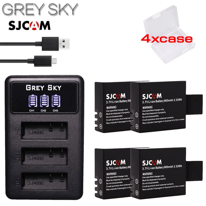4 шт. аккумулятор PG1050 900 мА/ч светодиодный 3 слота USB зарядное устройство для SJCAM SJ4000