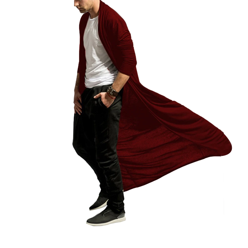 Модный мужской однотонный Кардиган с длинным рукавом Открытый спереди