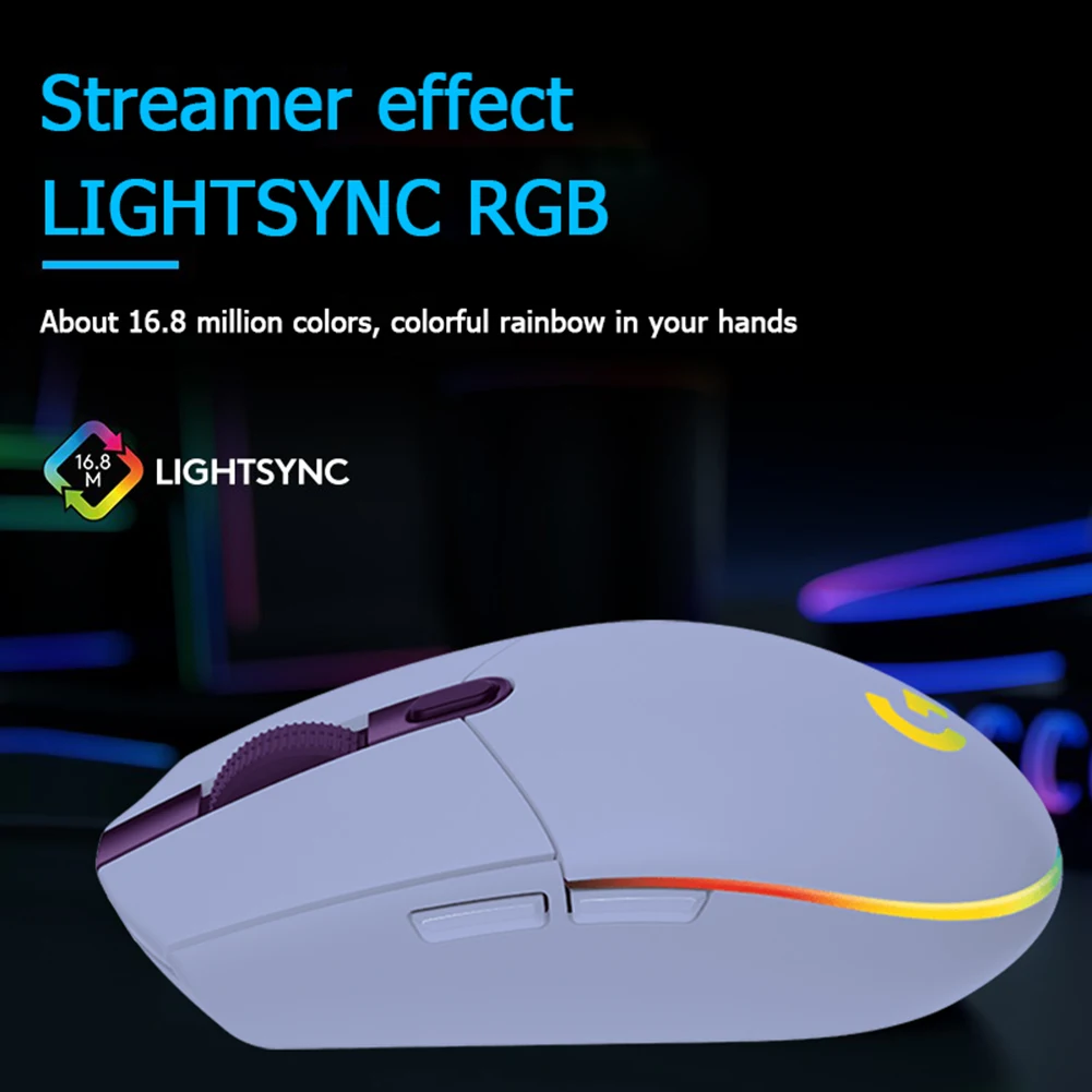 logitech g102 lightsync rgb colorful backlit 200 8000dpi adjustable usb wired gaming pc mouse mechanical side button glare mice free global shipping