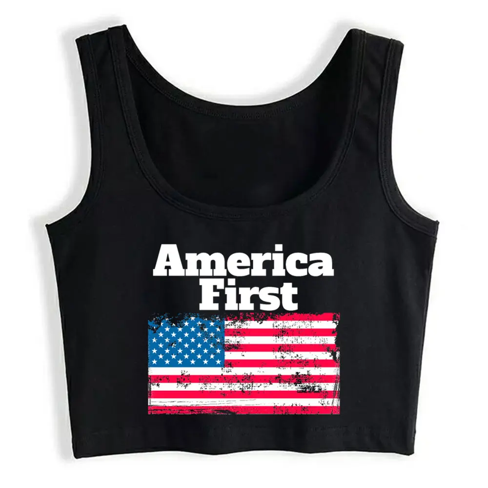 

Boho Crop Top America First Basic White Sleeveless Y2k Tops Womens Tops blusas mujer de moda 2021 verano Gym Tank Top Women