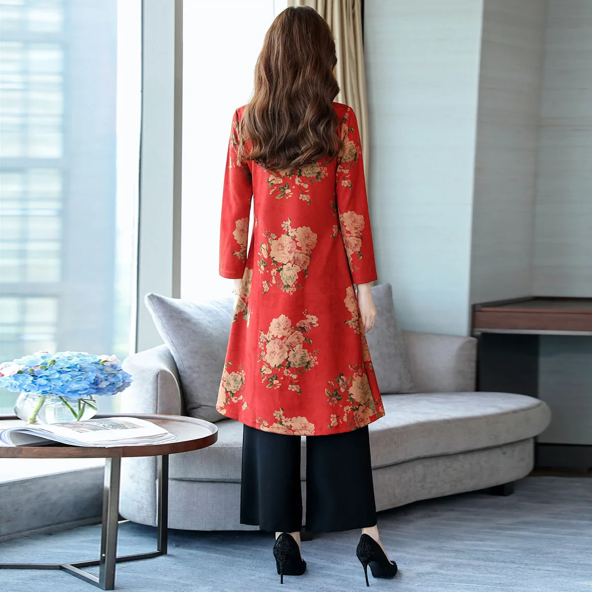 

Ethnic women's clothing 2018 autumn new slimming retro improved cheongsam dress pants set two-piece suit