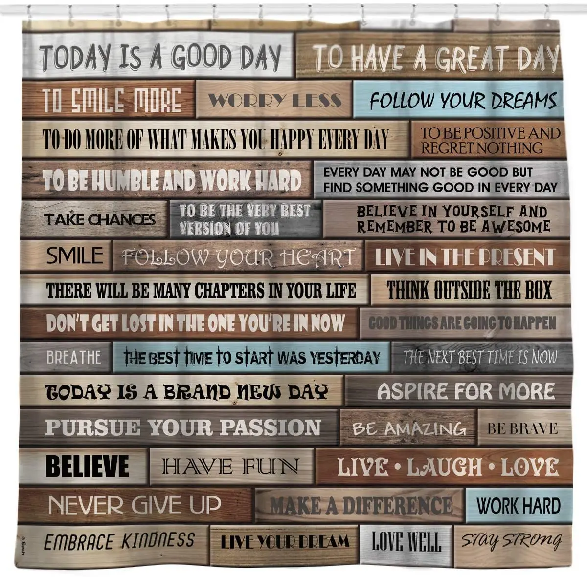 

Sunlit Motivational Inspirational Happiness for Courage Be Awesome Poster Rustic Wood Cabin Shower Curtain Home Bathroom Decor