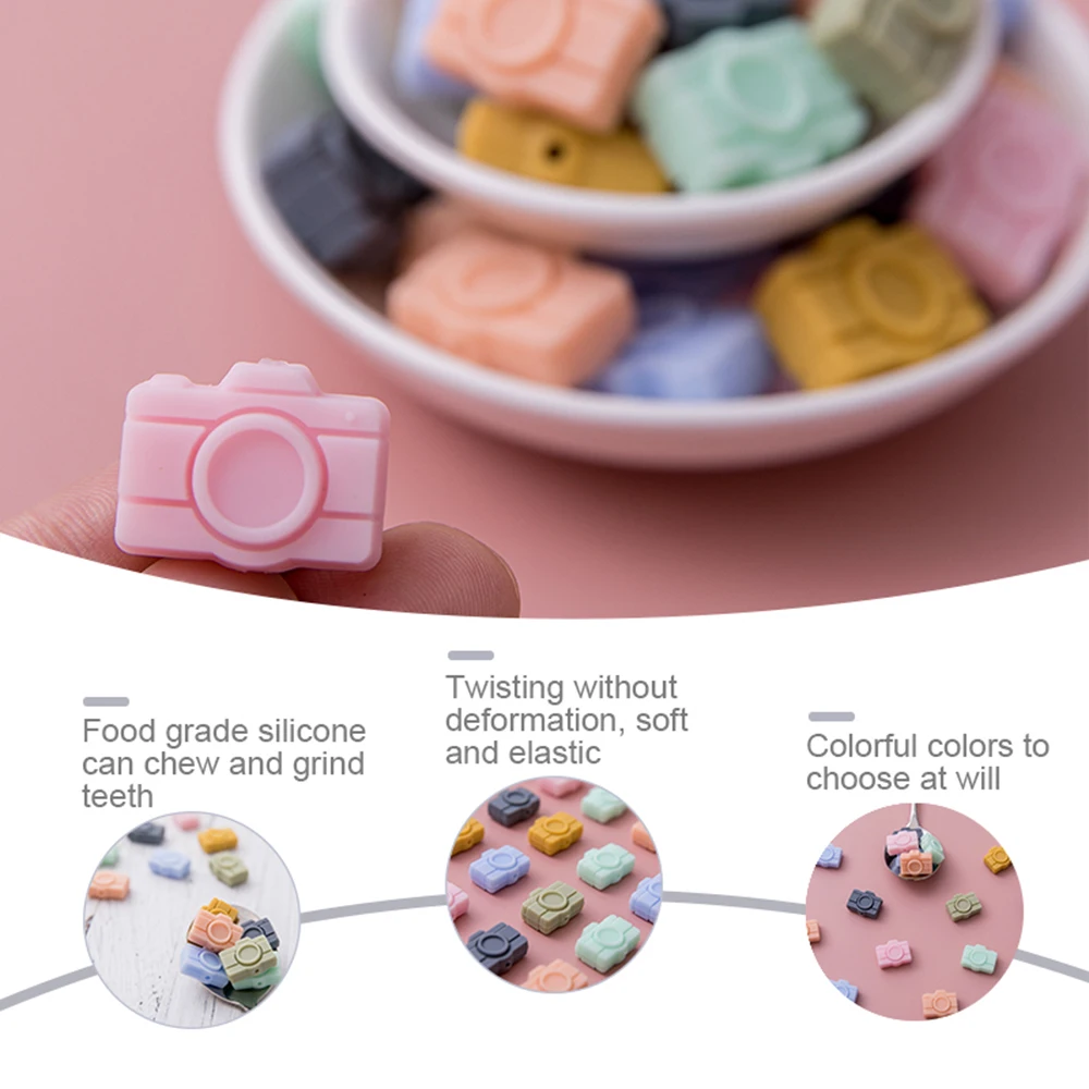 

20PCS Baby silicone teether Mini camera beads DIY pacifier chain accessories baby food grade silicone health and safety