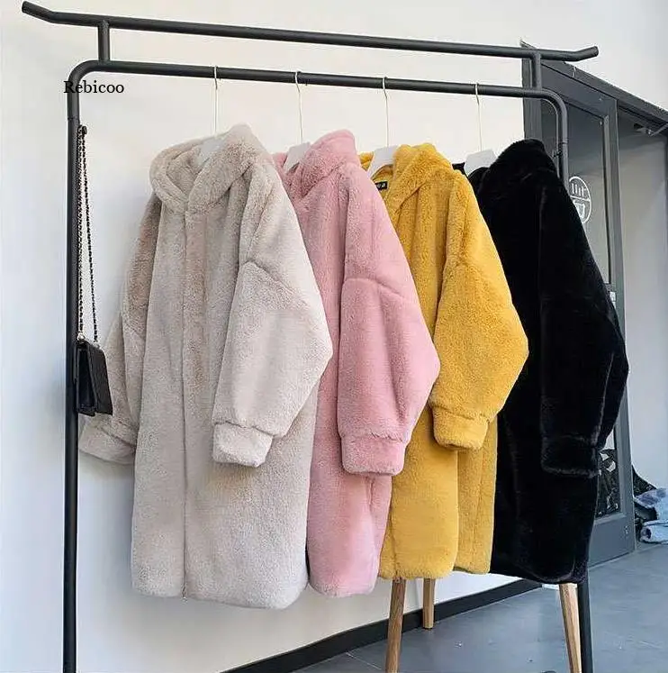 

Парка женская оверсайз из искусственного меха, длинное Свободное пальто с капюшоном, теплая плотная зимняя верхняя одежда