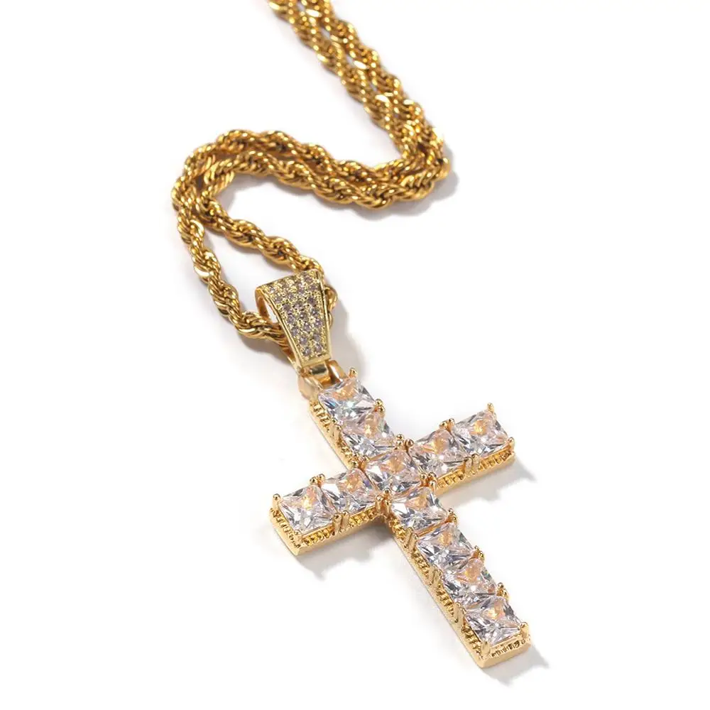 Gold Color Hip Hop Bling Iced Out Necklace Zircon Cross Pendant Chain Jewelry For Men Women DJ-264 | Украшения и аксессуары