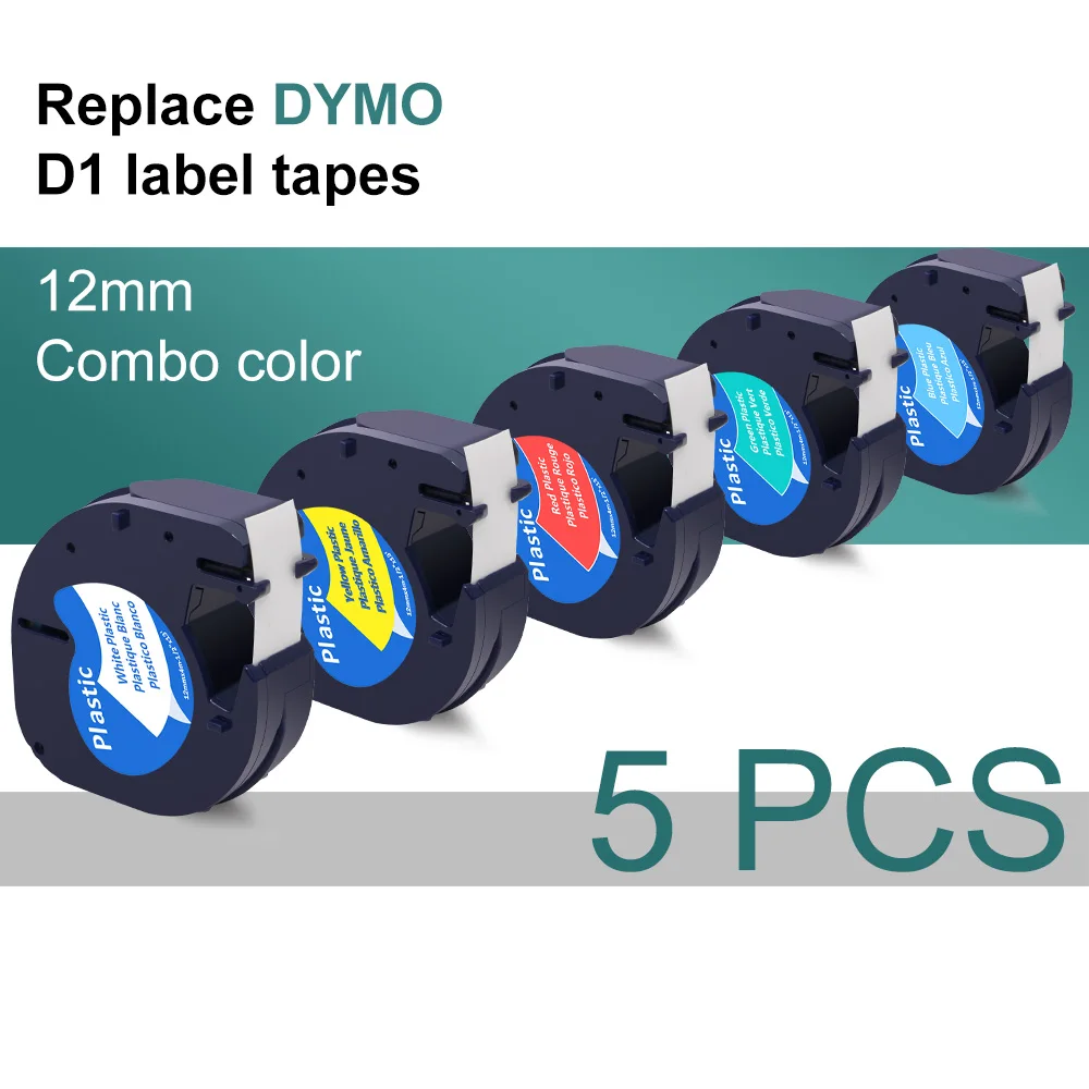 Labelife 5 цветов 91201 Совместимость с 12 мм Dymo Letratag пластиковая лента для этикеток LT 91331