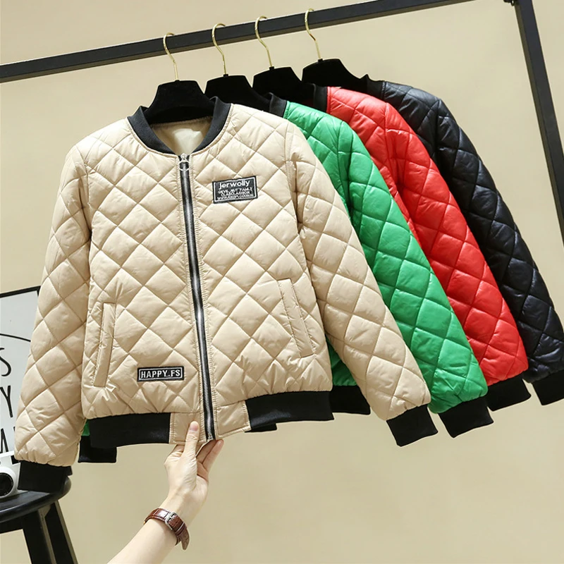 

Bella Philoosphy Spring Rhombus Pattern Jacket Women Parkas Lady Short Bomber Jackets Female Casual Outwear Shearling Coats