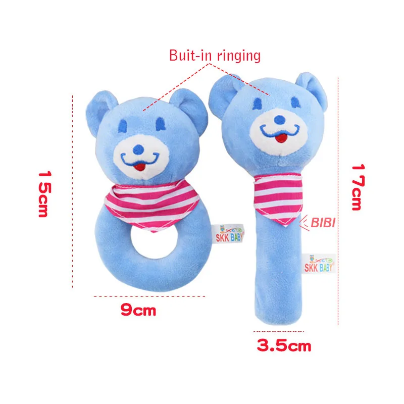 

Baby's Hand Rattles Cute Animal Hand Rings Bell Bear Rabbit with Bibs Baby Toys for 0-12 Months Newborn Plush Toy