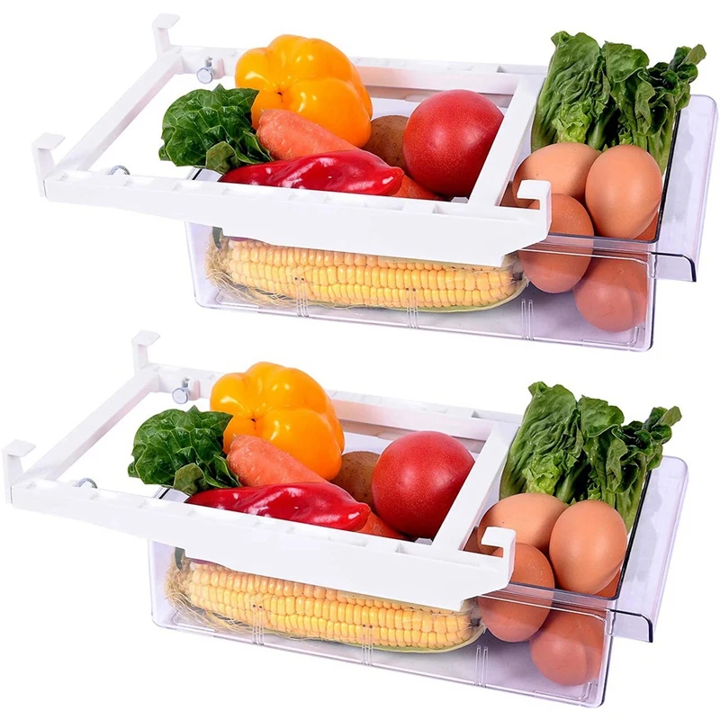 

2 Pcs Fridge Organizer,Drawer Refrigerator Organizer,Pull Out Fridge Storage Bins Containers for Fruit Vegetable