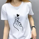 Женская футболка с принтом сердца, тонкая белая футболка с сердечками, Топы И Футболки, хипстерские корейские футболки, одежда, лето 2020