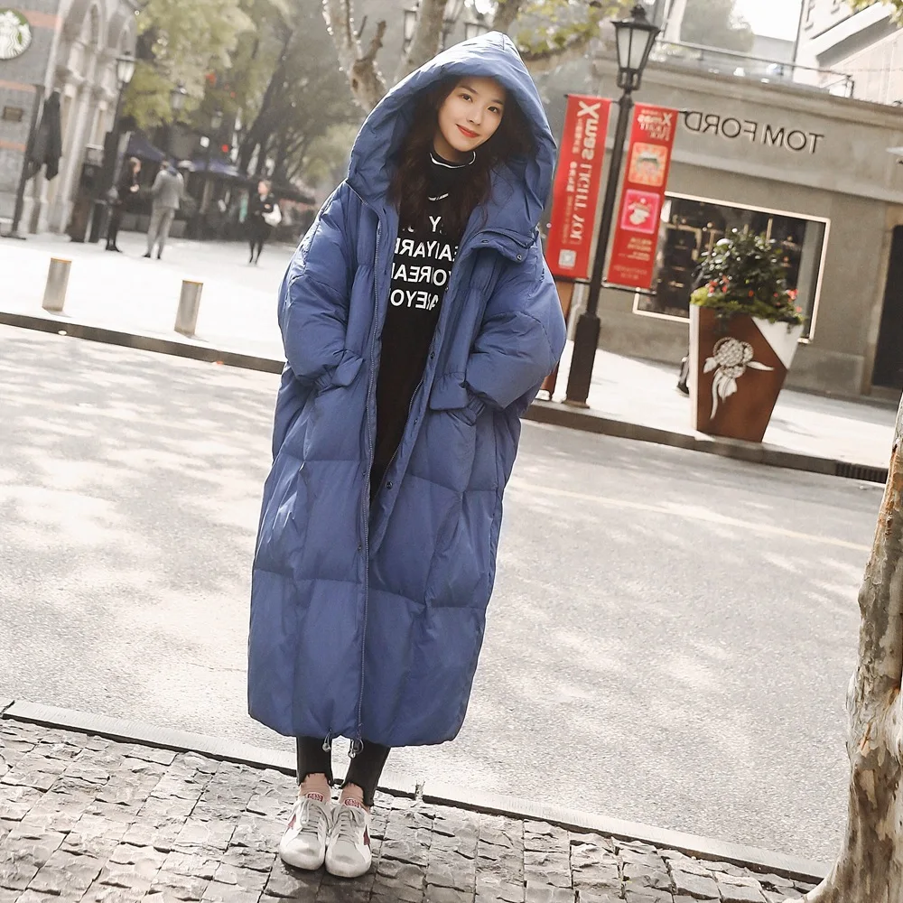 Photo Shoot Winter New Style Korean-style WOMEN'S Wear Retro Laziness over-the-Knee Long Loose Cotton Coat Hooded Cotton-pa