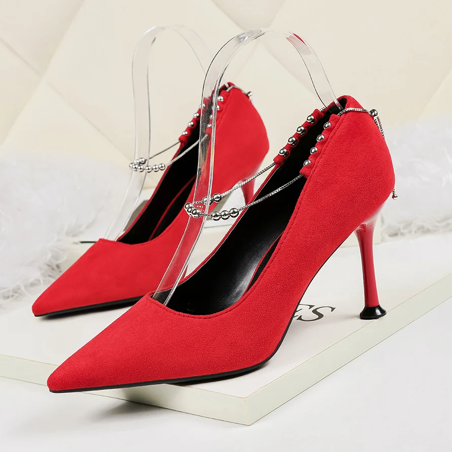 2020 женские блестящие туфли лодочки на высоком каблуке 9 5 см Украшенные бусинами