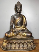18tibet buddhism old bronze lacquer cinnabar shakyamuni buddha statue sitting buddha lotus terrace enshrine the buddha