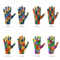 3d printing fashion cartoon puzzle pattern gloves autumn winter knitted stretch gloves full finger outdoor skiing gloves