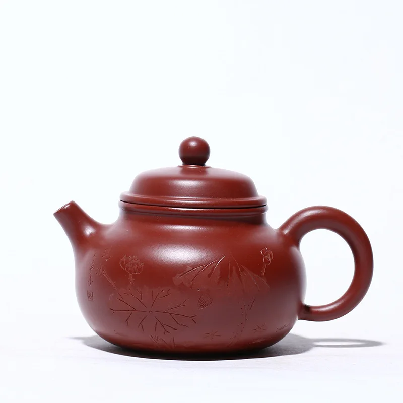 

Yixing raw ore purple clay teapot Dahongpao clay painting lotus fragrance Rongtian teapot master handmade Teapot Tea Set